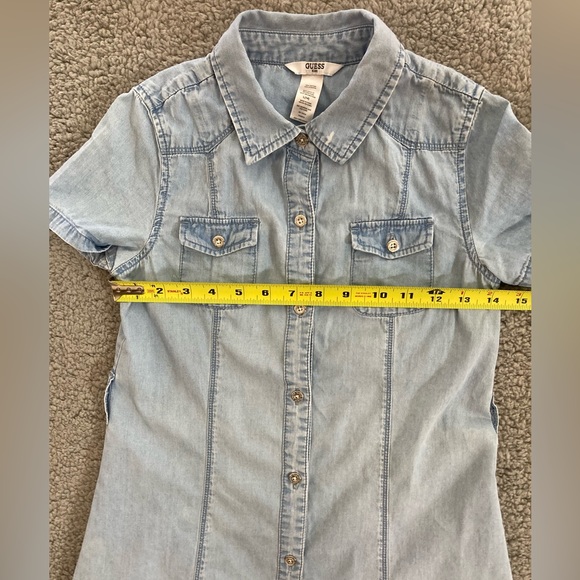 GUESS Kids Denim Chambray Jewel Logo Button Front Girl’s Dress Size L (14) - Picture 9 of 9